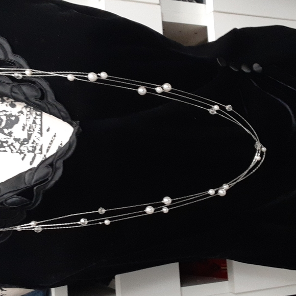 Multi - Layered long women's necklace pearls crystals - Picture 4 of 5